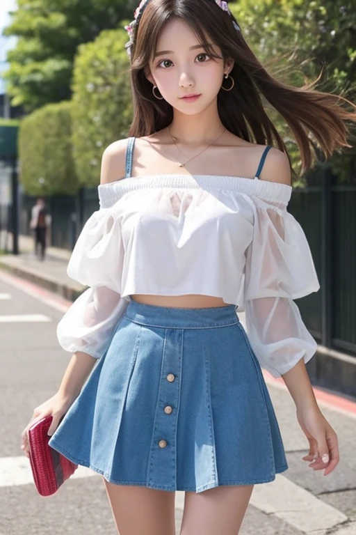 Cute Girls、high school girl、Idol、Off the shoulder、mini skirt、See-through、Fluttering in the wind