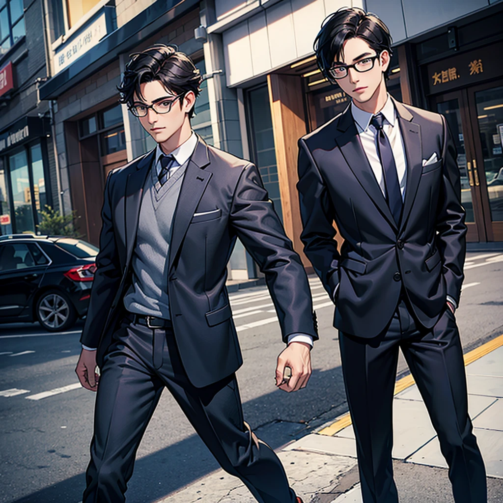 Company president,black hair,suit,glasses,male,