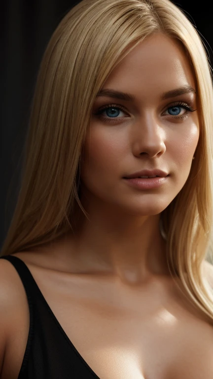 Close-up, beautiful blonde, studio with good light: girl model posing in a black dress, beautifully lit, Epic scale, ultra high resolution. photorealistic:.1.4, (highly detailed skin:1.2),