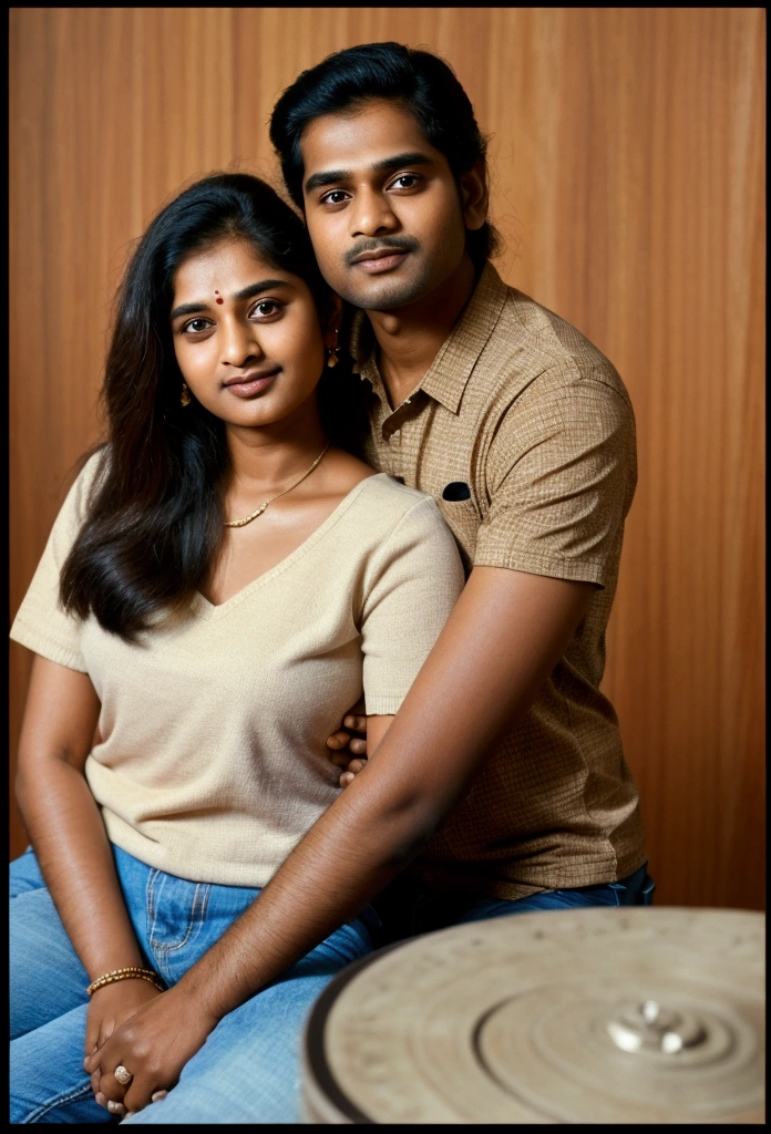 realistic, Analog style, vhs style, ,beutiful Indian couple 24 years old, 8k realistic background, Live portrait photography, Contemporary photography
