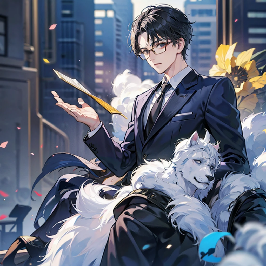 Company president,black hair,suit,glasses,male,