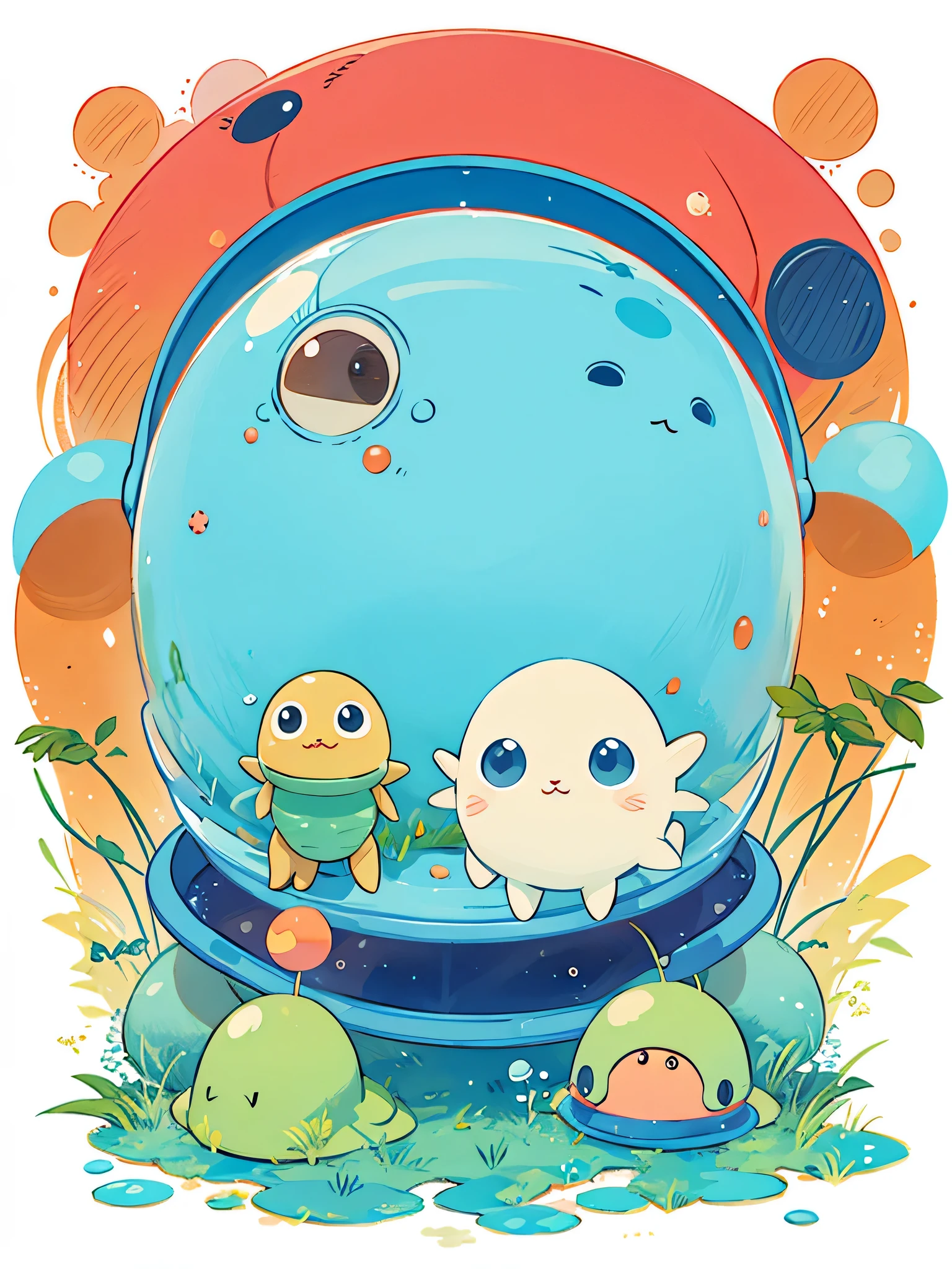 hayao miyazaki style, Kawaii Design, (((No people))), (((Cute Aliens))) , Mars exploration