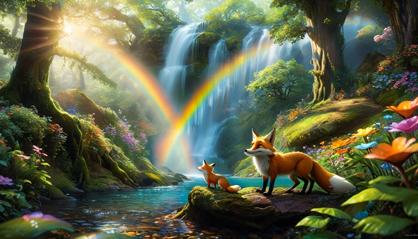 Setting: Various locations within the Enchanted Forest, showing the developing bond.Over the next few weeks, Oliver and the fox, whom he names Rusty, become inseparable. Rusty shows Oliver hidden wonders of the forest: a waterfall with rainbow fish, a grove of singing flowers, and an ancient tree that tells stories.