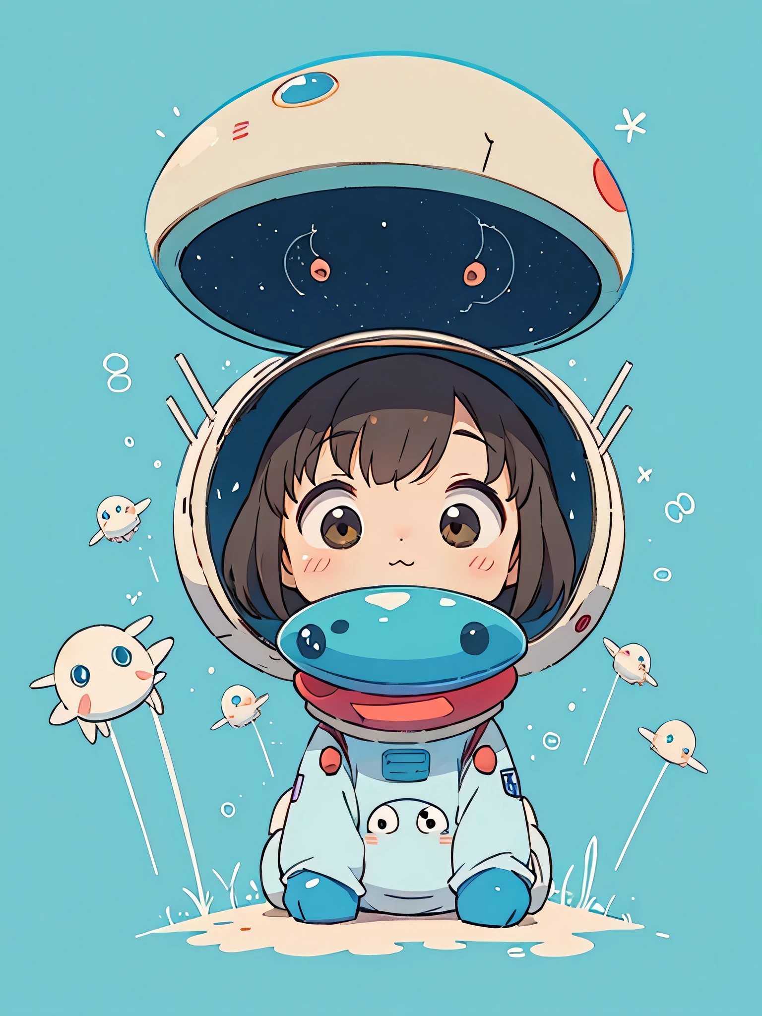 hayao miyazaki style, Kawaii Design, (((No people))), (((Cute Aliens))) , Mars exploration