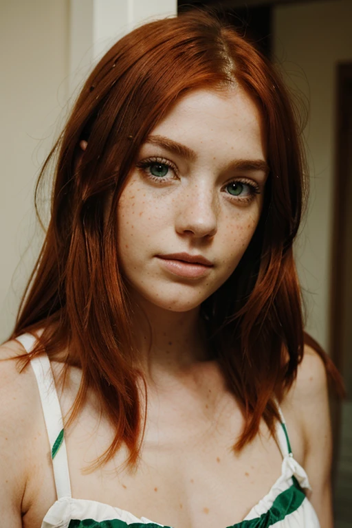 girl red hair green eyes freckled