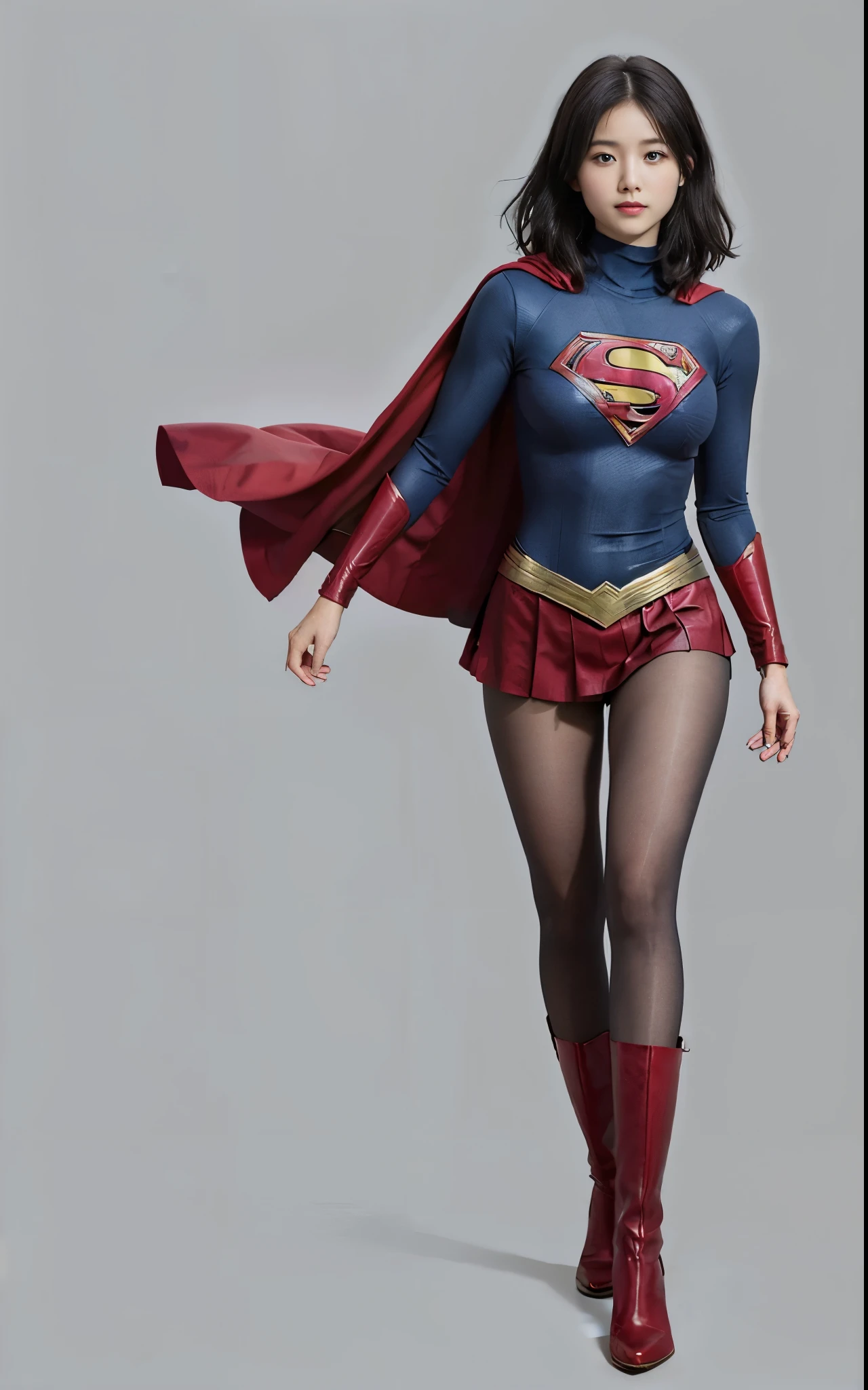 No background、She always has her mouth open、She always has a sad look on her face、Always close your eyes、(((Beautiful legs in black tights.)))、(((Stretch your legs、expensive、Showing a beautiful smile)))、((((Make the most of your original images)))、(((Supergirl Costume)))、(((Beautiful Short Hair)))、(((Suffering face)))、(((Black tights legs、Wear red boots)))、((Best image quality、8k))、((Highest quality、8k、masterpiece:1.3))、(((Preserve background )))、Sharp focus:1.2、Beautiful woman with perfect figure:1.4、Slim Abs:1.2、Wet body:1.5、Highly detailed face and skin texture、8k