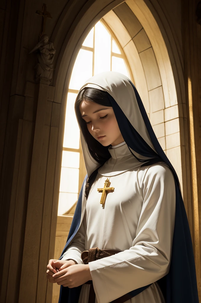 Mary of Nazareth, temple, uplit, angel