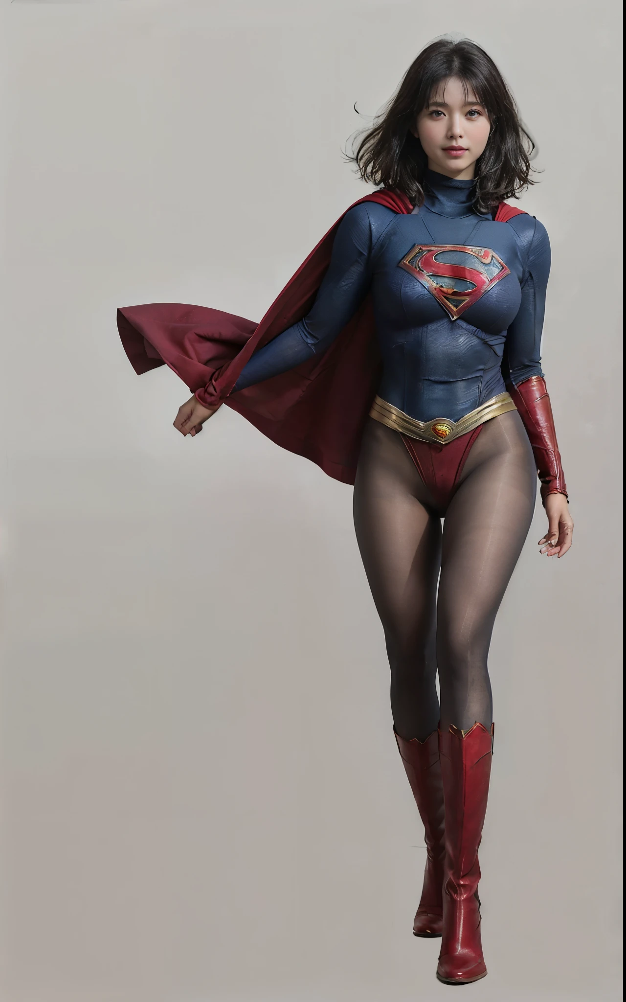 No background、She always has her mouth open、She always has a sad look on her face、Always close your eyes、(((Beautiful legs in black tights.)))、(((Stretch your legs、expensive、Showing a beautiful smile)))、((((Make the most of your original images)))、(((Supergirl Costume)))、(((Beautiful Short Hair)))、(((Suffering face)))、(((Black tights legs、Wear red boots)))、((Best image quality、8k))、((Highest quality、8k、masterpiece:1.3))、(((Preserve background )))、Sharp focus:1.2、Beautiful woman with perfect figure:1.4、Slim Abs:1.2、Wet body:1.5、Highly detailed face and skin texture、8k