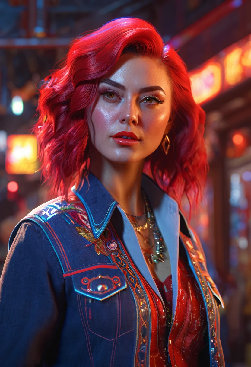 Ava Red, the Wizard of Magical Colors, Honky Tonk Girl, character design, portrait, concept art, cinematic, hyper detail, ultra realism, octane render, 8K, redshift, artstation, cinematic symmetry, --ar 9:16