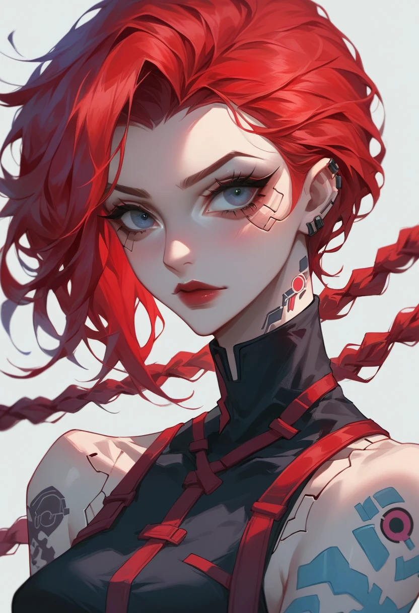 jinx arcane , appealing with red hair woman in full body, a darck light, digital arma cromada em mãos cyberpunk - anime art, digital cyberpunk anime art, anime cyberpunk art, jinx from league of legends, portrait of jinx from arcane, samira from league of legends, jinx from arcane, cyberpunk anime art, portrait knights of zodiac girl, anime styled digital art, cyberpunk anime girl