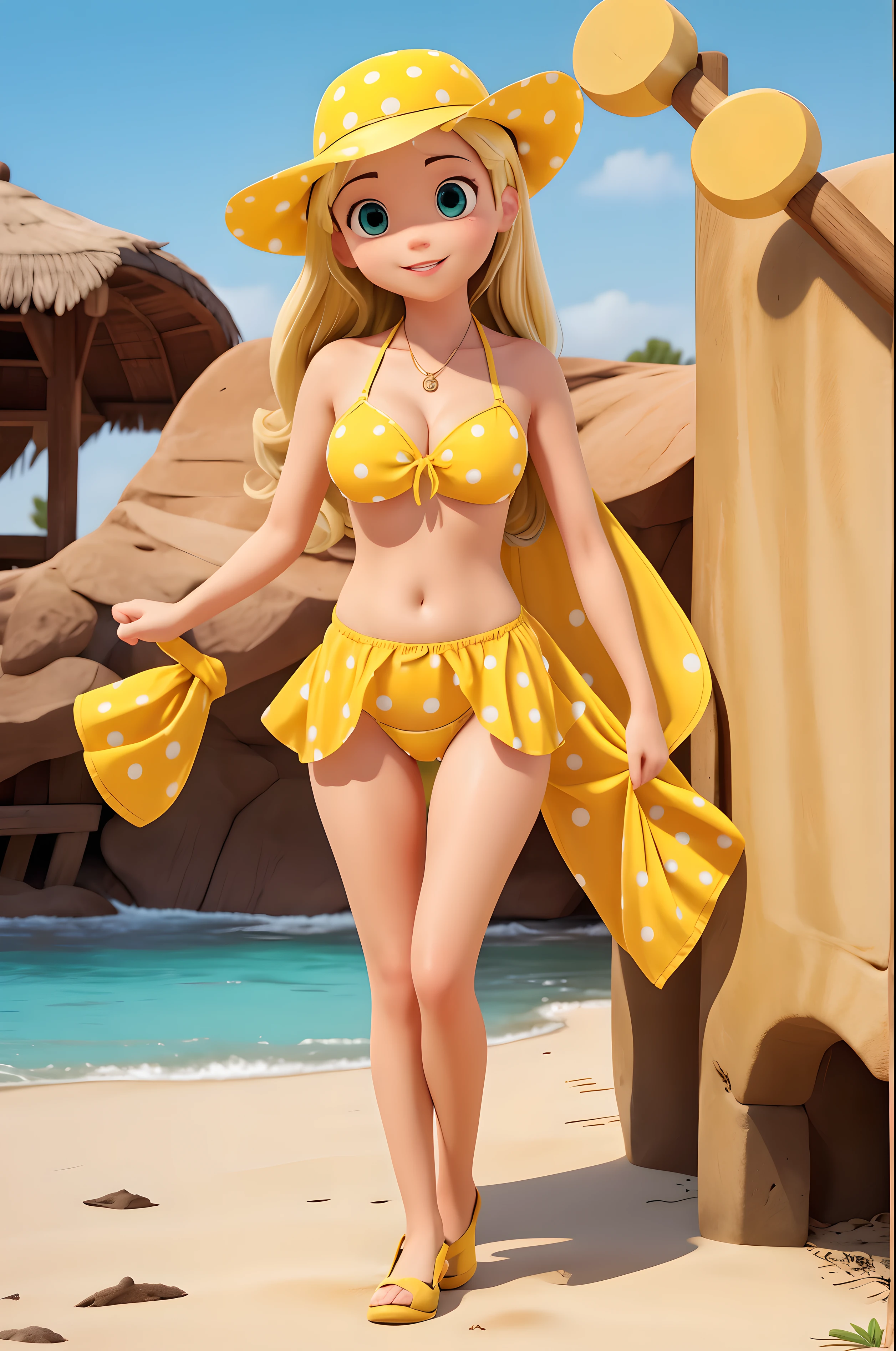 full body yellow polka dot bikini