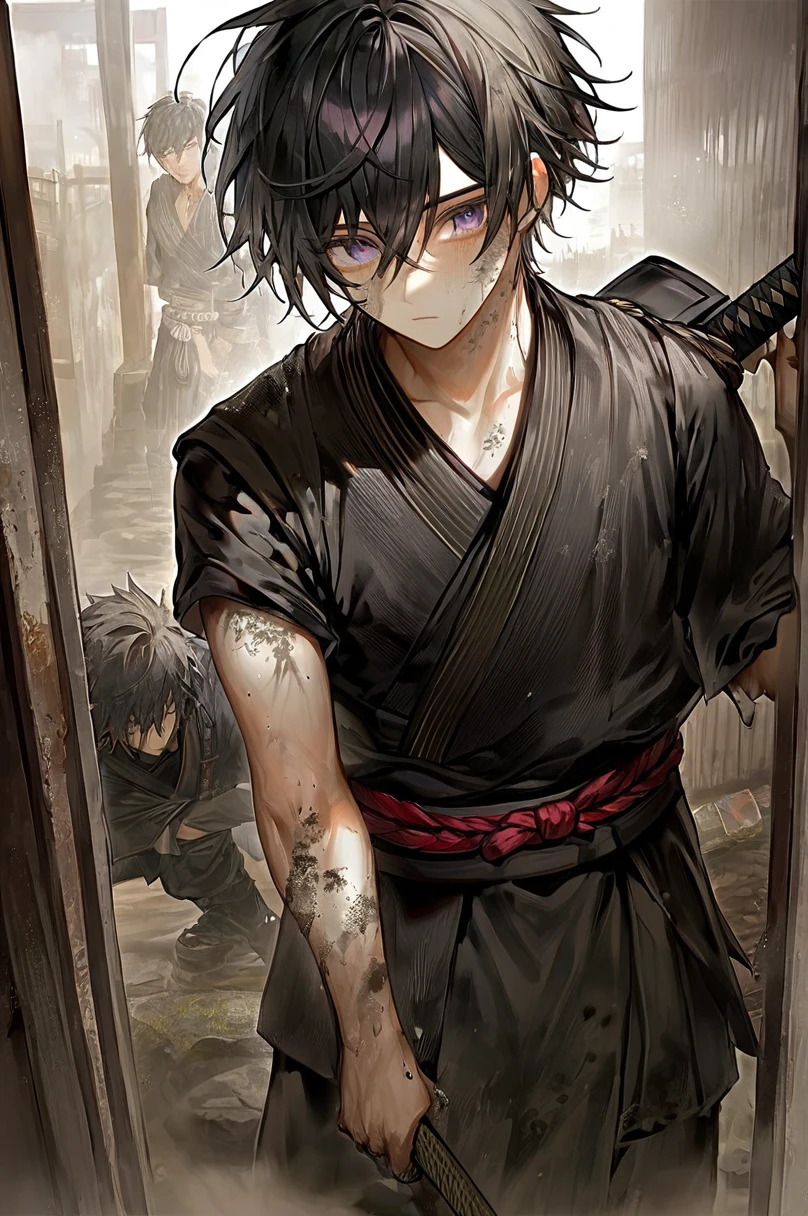 Ronin, dirty, In the same way, boy, Two-Way, Iris, Black Samurai Hair, shabby body, Hakama,白いHakama,Shinsengumi