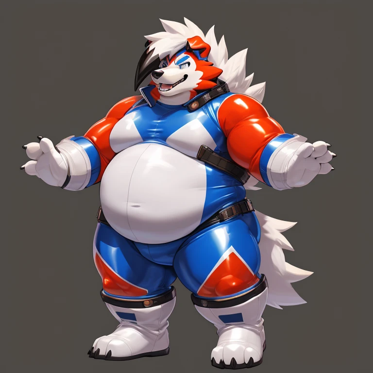 Standing pose,solo，male people，chubbiness，small fat， solo， Detailed pubic hair， A high resolution，， tmasterpiece，Excessive obesity，Obesity in the extremities，foot in the air，Correct body proportions，overweight，roadhog，proportions，overweight ,lycanroc,rad rubber hero suit,lycanroc helmet,Y-shaped mark belt,white boots and white glove,power ranger,rad rubber hero suit,rad rubber hero suit,rad rubber hero suit,rad rubber hero suit,rad rubber hero suit,rad rubber hero suit,rad rubber hero suit,rad rubber hero suit,rad rubber hero suit