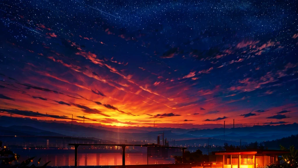 beautiful　Cafeteria Under the Night Sky
