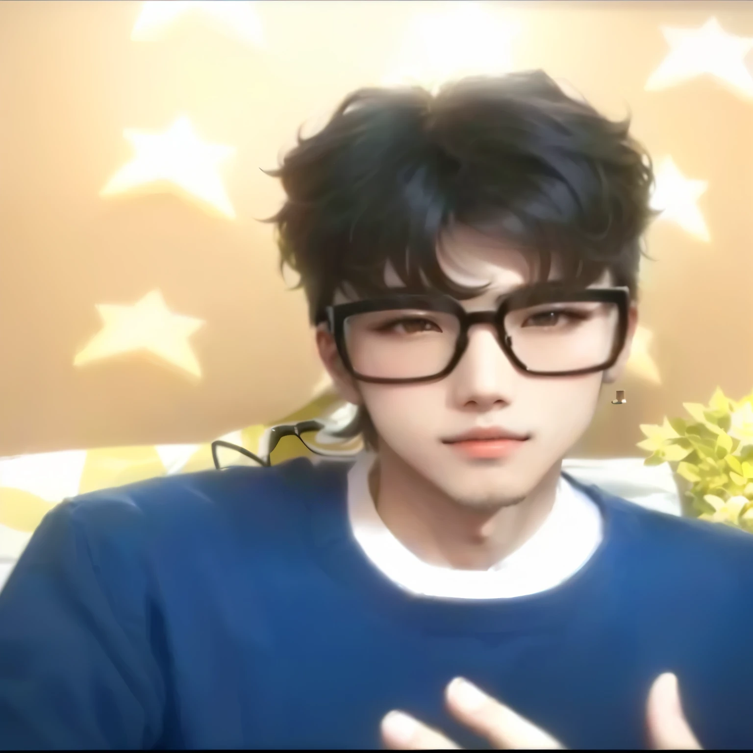 there is a man with glasses on sitting on a couch, ruan cute vtuber, cai xukun, male ulzzang, wan adorable korean face, with glasses, inspired by Zhang Han, yanjun chengt, without glasses, with square glasses, thick glasses, inspired by Kim Myeong-guk, south korean male, with glasses on