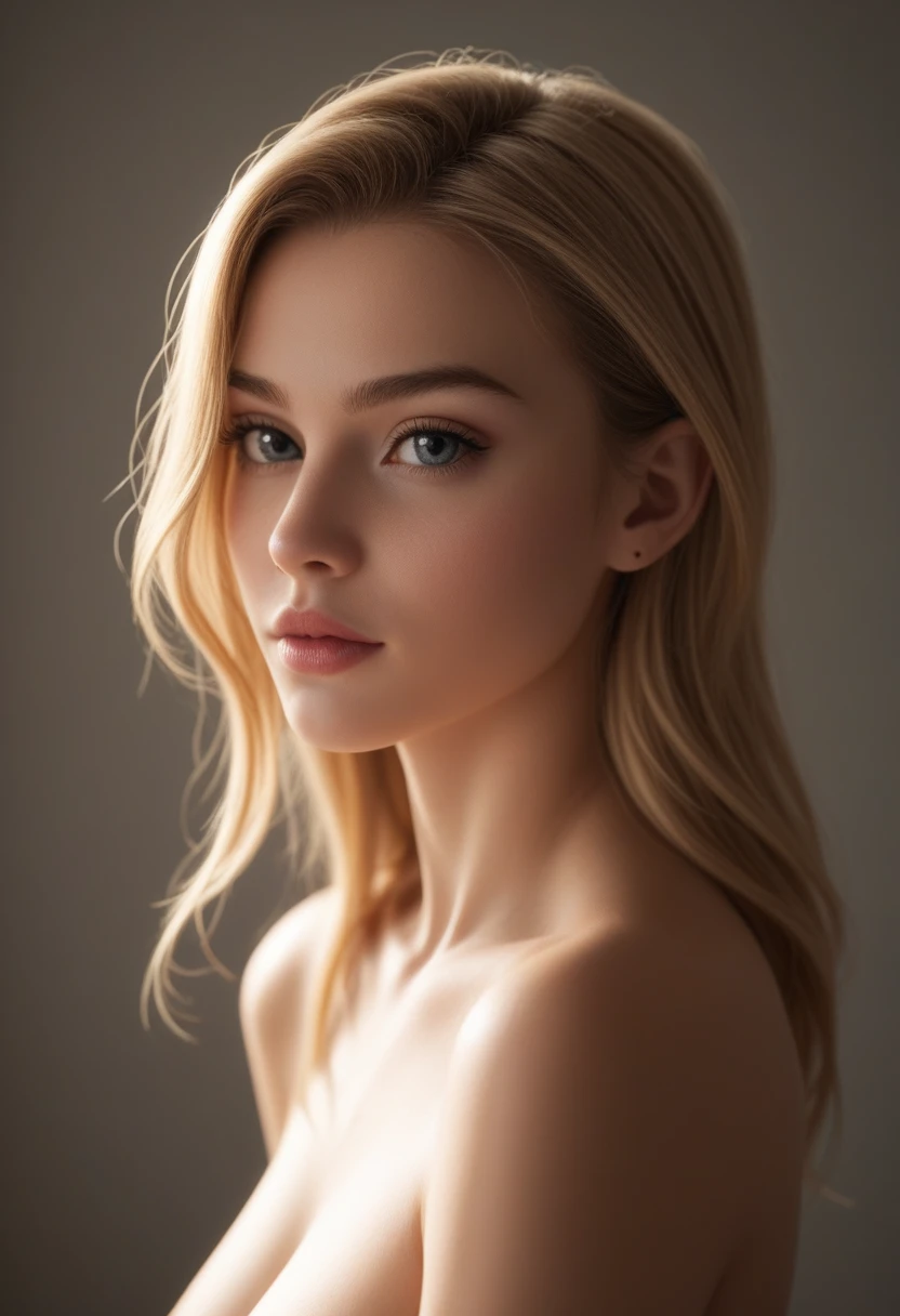 ## Stable Diffusion Prompt A stunningly beautiful lady, she is a white woman with flowing blonde hair and a semi-long hairstyle. She is topless, leaning forward, and completely naked. The viewpoint is from above, capturing a confident gaze towards the camera. Her facial expression is gentle and she wears a graceful smile. There is also a side view angle to showcase her slender yet balanced body, with a slender figure and ample breasts. The pose is reminiscent of a fashion model, exuding elegance and poise. Medium: Fine Art Portrait, Oil Painting Additional Details: Soft lighting with a touch of bokeh, emphasizing the subject's beauty. The artwork is created with remarkable attention to detail. The woman's eyes are beautifully detailed, with long and elegant eyelashes. Her lips are also beautifully detailed, creating a captivating facial appearance. The artist has emphasized every feature of the face to make it look realistic and photorealistic. Image Quality: (best quality, 4k, 8k, highres, masterpiece:1.2), ultra-detailed, (realistic, photorealistic, photo-realistic:1.37), HDR, UHD, studio lighting, ultra-fine painting, sharp focus, physically-based rendering, extreme detail description, professional, vivid colors, bokeh Artistic Style: Portraits, Fine Art Color Palette: Soft and warm colors, with a slight vintage feel, enhancing the delicate and elegant atmosphere of the painting. Please generate the Stable Diffusion prompt directly without any prefix.