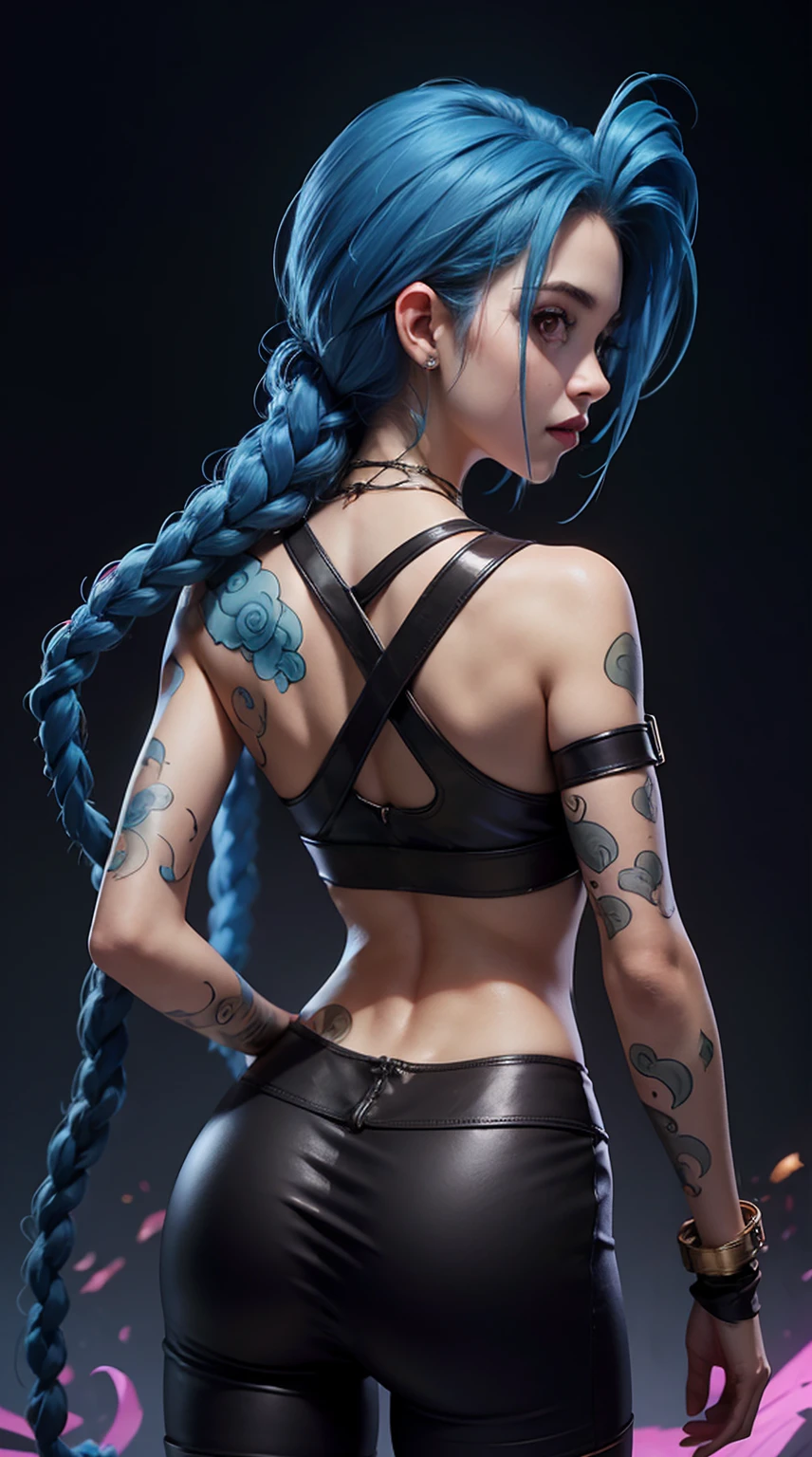 Jinx arcane, Mesh leggings, short in mesh t-shirt, without bra, back view