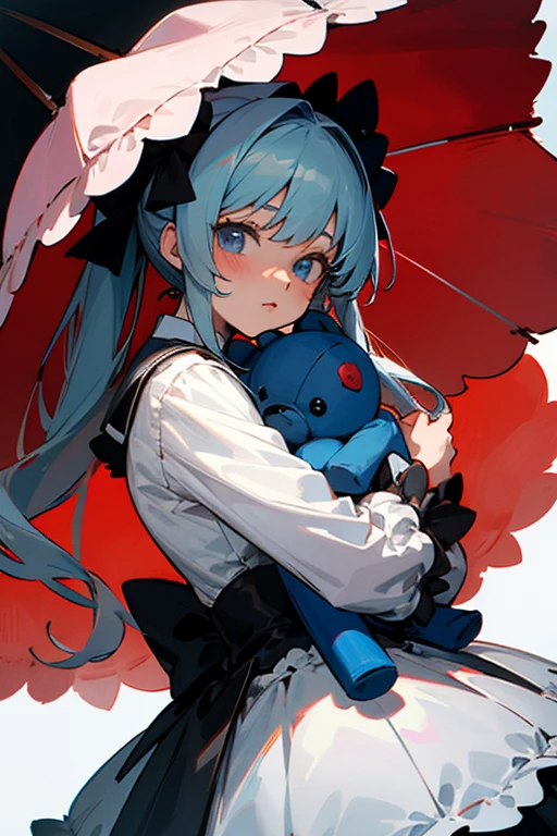 Anime Girl ta Hugging a Stuffed Animal Umbrella
