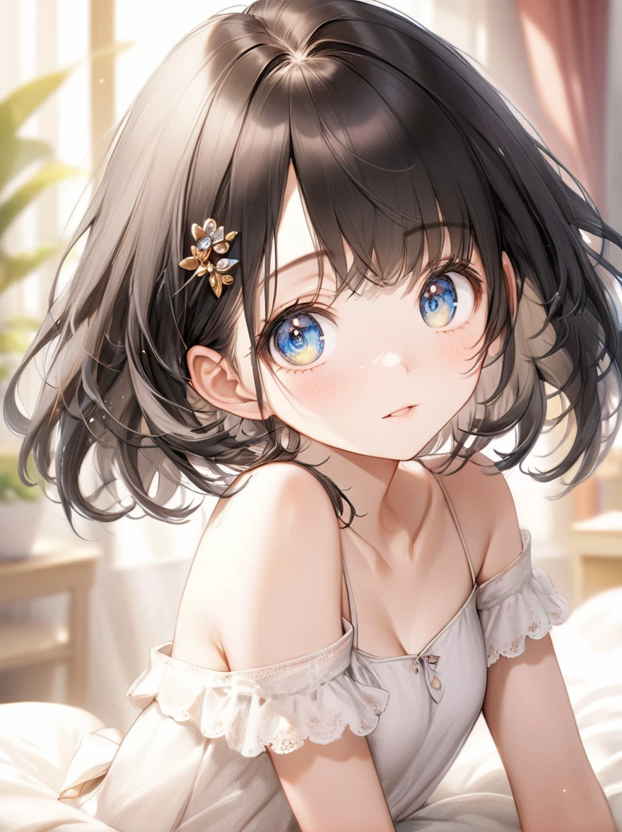 (Highest quality, 8k, 32K, masterpiece, Ultra-high resolution,:1.2),born, One girl,Super cute , Natural light,Clear, shining eyes, 20-year-old ,Fair skin, Black Hair, Medium Hair,