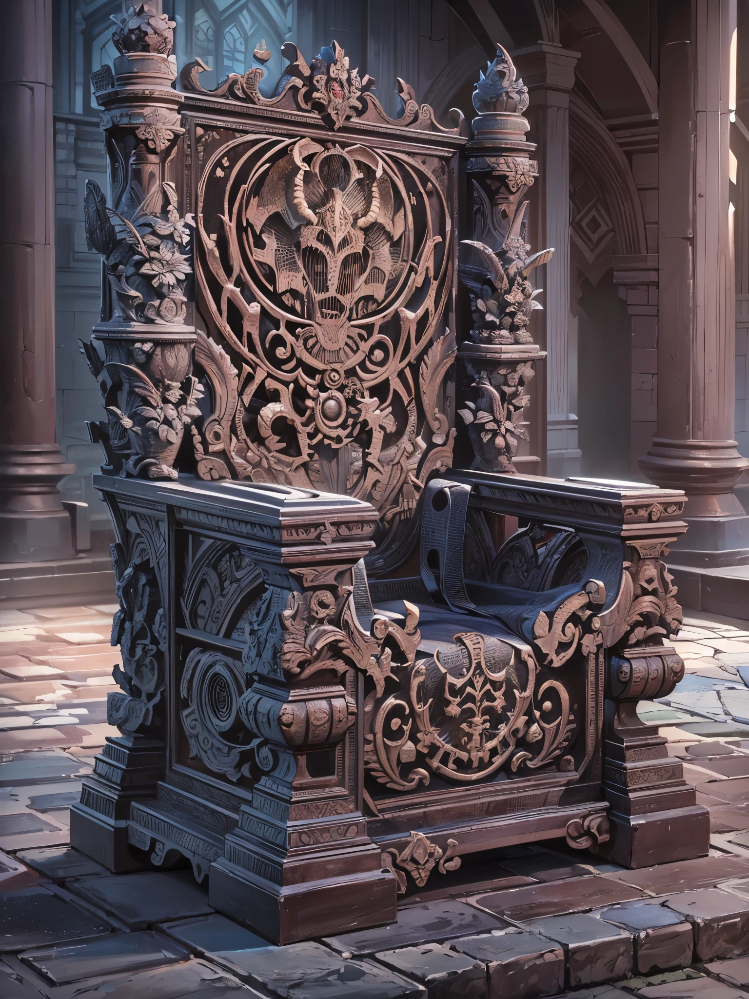 ((Highest quality)),(Ultra-high resolution),(Super detailed),(Detailed Description),((The best CG)),(masterpiece),Highly detailed art,(Art with precise detail:1.5), (Hellish:1.6), jailer:1.4, Detailed carving:1.3, Luxury stone chair:1.3