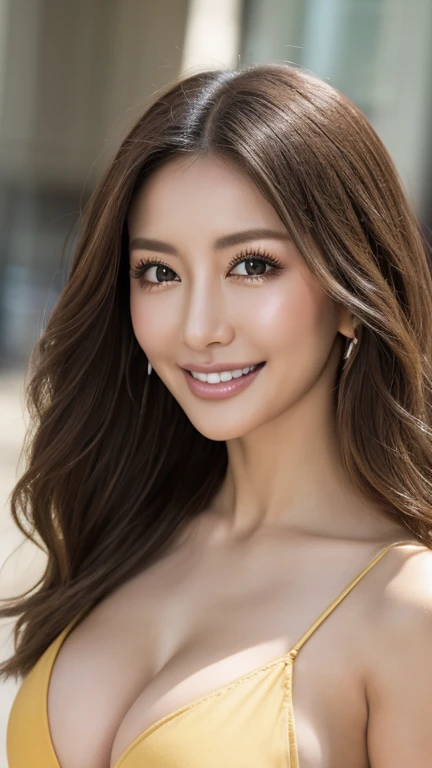 (Cowboy Shot、Highest quality、8k、Award-winning works、Ultra-high resolution度)、One beautiful woman、(perfection, Wearing a natural and colorful shiny dress:1.2))、Bright color contacts、perfection Makeup、Bright and shiny lipstick、Beautiful bright eyeshadow、(Big Breasts:1.2)、Short Bob Hair,(Natural silver hair:1.2),(Romantic affection:1.1)、彼が私を見た時のThe best smile、(Many of them emphasize the body line..:1.1)、(Strongly blurred vibrant Harajuku city background:1.1)、(Strongly blurred background:1.1)、Accurate anatomy、Ultra HD Hair、(Ultra-high resolution度のperfectionな美しい歯:1.1)、Ultra-high definition beauty face、Ultra HD Hair、Ultra HD Shining Eyes、輝くUltra-high resolution度の美肌、Ultra-high resolution,Woman in gold micro bikini:1.2,flying debris,,Award-winning photo, Very detailed, Close your eyes, Nose and mouth,Face Focus, Extreme close up of face、 Symmetrical face,Realistic nostrils、The best smile,Moisturized lips