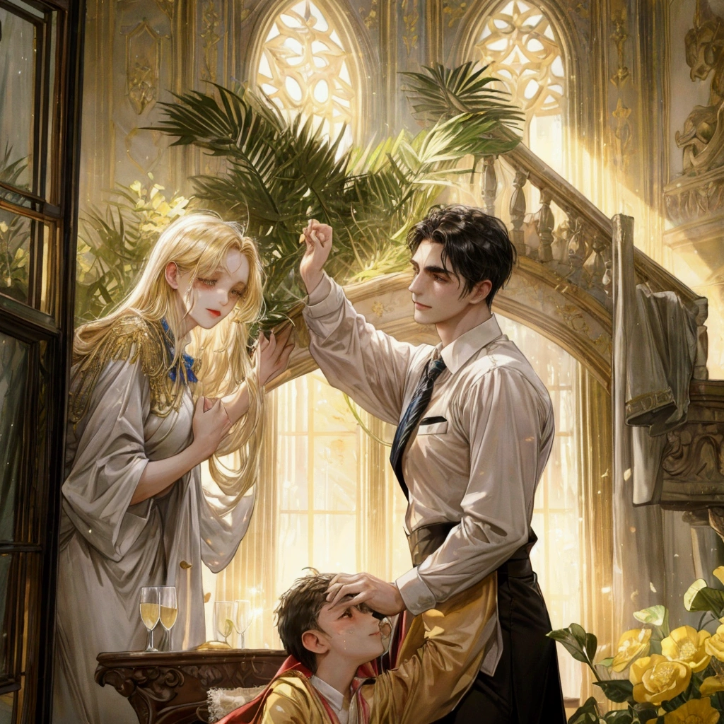 A heartwarming scene in a modern, elegant mansion in Pula, Croatia. A young father in his 30s, dressed in a business suit, has just returned home from work. He lovingly and warmly embraces his playful and innocent twin children, a boy and a girl, lifting them up in a tight hug. The children, full of joy and innocence, cling to him with bright smiles.
The setting is bathed in the golden light of a clear summer evening. Sunlight streams through large windows, illuminating the spacious living room and the view of a beautifully landscaped garden and the sparkling Adriatic Sea beyond.
The father, secretly imagined as Constantine I, conveys deep love and forgiveness to his children, who are subtly represented as Crispus and Fausta. There is a profound sense of reconciliation, healing, and renewed bonds, symbolized by subtle hints of ancient Roman elements in the home's decor. The scene exudes warmth, peace, and a sense of restored relationships.
、divine atmosphere、A paradise of greenery and flowers、heaven、Blessings and Blessings、Beautiful fece、brilliance、ultra-quality、Ultra-high resolution、ultra-definition、Super beautiful、masterpiece、