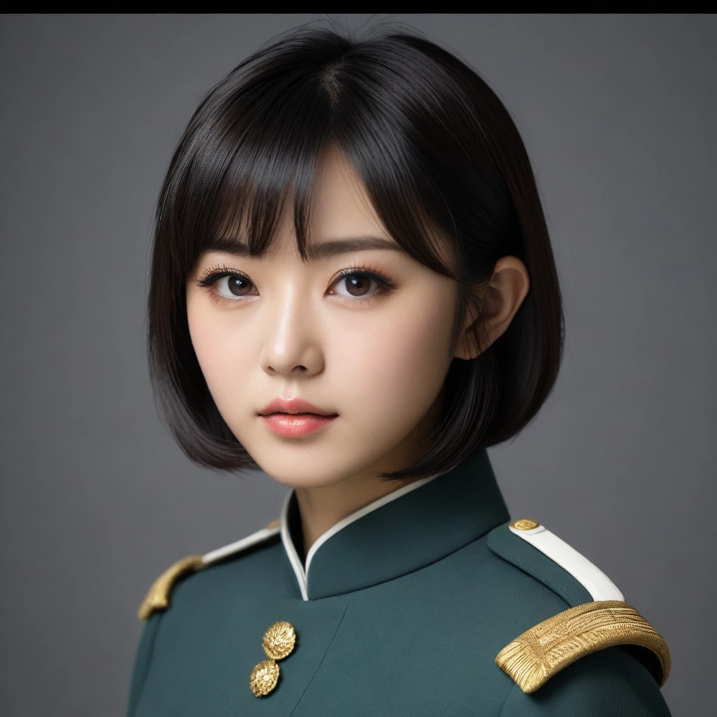 Very detailed CG unity 8K wallpaper，（tmasterpiece），（best qualtiy），（ultra - detailed），（Ultra photo realsisim），（best character detail：1.36），Nikon D750 f / 1.4 55mm，profesional lighting， physically-based renderingt, 1girll, Female soldier，army suit，Dark green military uniform，Fabric texture military uniform，Pure white lining，Dark green tie，Black hair，the golden ratio,[:(com rosto detalhado:1.2):0.2]:,PureErosFace_V1, broad shoulder,(big assa:1.5)，Soaked with sweat，red flags，In the square，Splendid scenery，bright sun，upper body photos，Place your hands on your chest， Small flags，Flag of China，Night Street，lighting，Contre-Jour，Bright smile，White teeth，