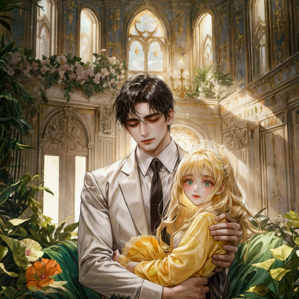 A heartwarming scene in a modern, elegant mansion in Pula, Croatia. A young father in his 30s, dressed in a business suit, has just returned home from work. He lovingly and warmly embraces his playful and innocent twin children, a boy and a girl, lifting them up in a tight hug. The children, full of joy and innocence, cling to him with bright smiles.
The setting is bathed in the golden light of a clear summer evening. Sunlight streams through large windows, illuminating the spacious living room and the view of a beautifully landscaped garden and the sparkling Adriatic Sea beyond.
The father, secretly imagined as Constantine I, conveys deep love and forgiveness to his children, who are subtly represented as Crispus and Fausta. There is a profound sense of reconciliation, healing, and renewed bonds, symbolized by subtle hints of ancient Roman elements in the home's decor. The scene exudes warmth, peace, and a sense of restored relationships.
、divine atmosphere、A paradise of greenery and flowers、heaven、Blessings and Blessings、Beautiful fece、brilliance、ultra-quality、Ultra-high resolution、ultra-definition、Super beautiful、masterpiece、
