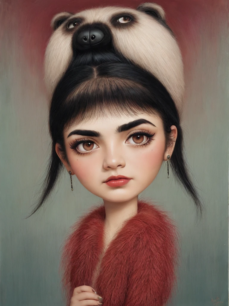 painting of an ugly woman with very thick and hairy eyebrows, Styled by Mark Ryden, naked