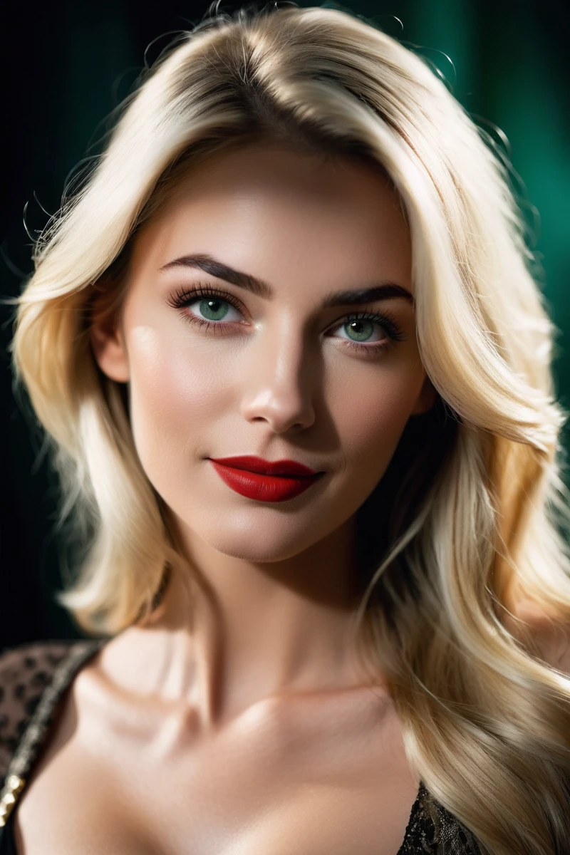 Create a realistic photo of a beautiful 34-year-old European woman half fasing to the camera. She has a noticeable and magnetic presence. Her eyes should be a captivating dark deep green, with a strong jawline. Her lips should be sensual, with a natural, subtle pout that adds to her allure. .Eyes should have a captivating sparkle, with a hint of mystery and allure. Her eyebrows are finely arched. Her hair is long, strong white-white blond with a pearly sheen, and extra long wavy. The portrait should capture a detailed face, with finely detailed skin and a pale complexion. She has a light, amused smile with hair slightly over her eyes.
Closeup portrait with surreal and amazing quality, a masterpiece with the best quality. The composition should be cinematic, with soft shadows, atmospheric haze, film grain, and a shallow depth of field. The photo should have a moody, epic, and highly detailed feel, resembling a high-budget cinemascope still from the 2000s. The image should be photorealistic, candid, and color graded with cinematic and atmospheric lighting, showing imperfections and a natural look.