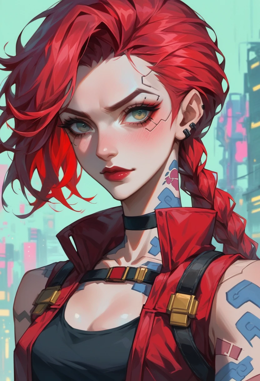 super sexy jinx fênix power sensual arcane big tits, appealing with be neon yellow neon red hair woman ((vestido pink alcinha fina em V)) a darck light, digital arma cromada em mãos cyberpunk - anime art, digital cyberpunk anime art, anime cyberpunk art, jinx from league of legends, portrait of jinx from arcane, samira from league of legends, jinx from arcane, cyberpunk anime art, portrait knights of zodiac girl, anime styled digital art, cyberpunk anime girl