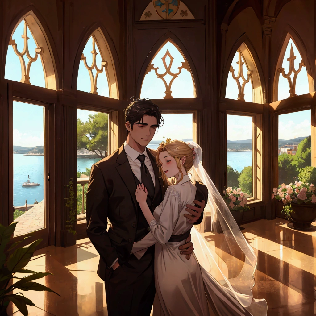 A heartwarming scene in a modern, elegant mansion in Pula, Croatia. A young father in his 30s, dressed in a business suit, has just returned home from work. He lovingly and warmly embraces his playful and innocent twin children, a boy and a girl, lifting them up in a tight hug. The children, full of joy and innocence, cling to him with bright smiles.
The setting is bathed in the golden light of a clear summer evening. Sunlight streams through large windows, illuminating the spacious living room and the view of a beautifully landscaped garden and the sparkling Adriatic Sea beyond.
The father, secretly imagined as Constantine I, conveys deep love and forgiveness to his children, who are subtly represented as Crispus and Fausta. There is a profound sense of reconciliation, healing, and renewed bonds, symbolized by subtle hints of ancient Roman elements in the home's decor. The scene exudes warmth, peace, and a sense of restored relationships.
、divine atmosphere、A paradise of greenery and flowers、heaven、Blessings and Blessings、Beautiful fece、brilliance、ultra-quality、Ultra-high resolution、ultra-definition、Super beautiful、masterpiece、
