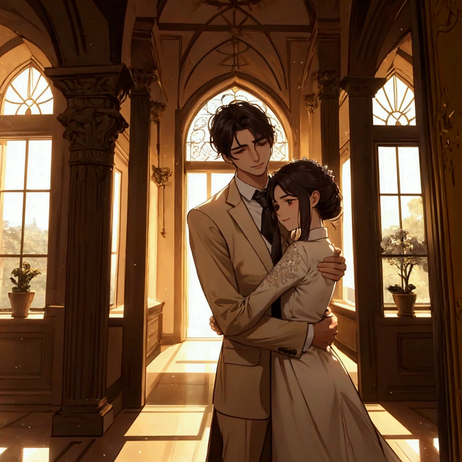 A heartwarming scene in a modern, elegant mansion in Pula, Croatia. A young father in his 30s, dressed in a business suit, has just returned home from work. He lovingly and warmly embraces his playful and innocent twin children, a boy and a girl, lifting them up in a tight hug. The children, full of joy and innocence, cling to him with bright smiles.
The setting is bathed in the golden light of a clear summer evening. Sunlight streams through large windows, illuminating the spacious living room and the view of a beautifully landscaped garden and the sparkling Adriatic Sea beyond.
The father, secretly imagined as Constantine I, conveys deep love and forgiveness to his children, who are subtly represented as Crispus and Fausta. There is a profound sense of reconciliation, healing, and renewed bonds, symbolized by subtle hints of ancient Roman elements in the home's decor. The scene exudes warmth, peace, and a sense of restored relationships.
、divine atmosphere、A paradise of greenery and flowers、heaven、Blessings and Blessings、Beautiful fece、brilliance、ultra-quality、Ultra-high resolution、ultra-definition、Super beautiful、masterpiece、