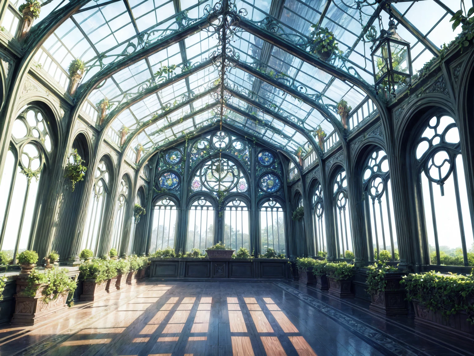 Ornate Victorian greenhouse surrounded by lush botanical garden, Victorian era, designed by famous architect, winning award photography --chaos 5 --ar 16:9 --style raw --sref 1234567890 --stylize 900
