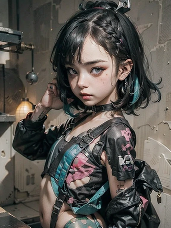 ((18-year-old punk girl,Unusual punk hair:1.3)),((Red and black punk fashion:1.5)),(Skeleton Brooch)Studded clothing、((punk rock patch))、((Black backpack on the back))、（Light black and blue hair:1.5）,Wacky makeup、whole body, (masterpiece), (High resolution), (Very delicate), scribble, nightmare, Doll-like face, Manga Style, rough sketch, Horror elements, Manga Styleイラスト, Japanese painting, phantom, (spooky), Japan sculpture, crazy illustration, antique, Dark atmosphere, Flat Illustration,spookyな外観, Distinctive messy hairstyle, creative accessories, Unique atmosphere
