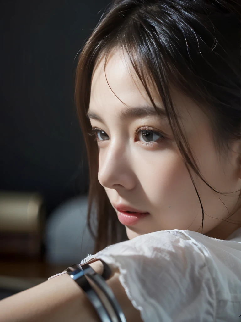 ((((best quality))))、(((Ultra-precision CG16K wallpaper)))、(((masterpiece)))、(((very detailed)))、(((super extreme detail)))、1people'girlature woman、24-year-old female、((japanese face))、((very beautiful face))、((My Shiraishi:1.5))、((semi long straight hair:1.3、blunt bangs))、(shiny brown hair)、beautiful and delicate eyes、brown eyes、raised an eyebrow、high nose、small nostrils、small mouth、seductive lips、beautiful breasts、((C cup size breasts))、split、plump body、(chubby body type)、perfect proportions、complete anatomy、perfect composition、Beautiful detail shading、beautiful natural light、Light with beautiful details、Depth of recorded boundary、(((high saturation)))、(((really:1.9)))、((vivid:1.5))、((edge:1.6))、((beautiful skin))、((skin texture))、((reallyな皮膚感))、(((cowboy shot、femur:1.5)))、((overhead view:1.8))、((Open mouth and surprised face:1.4))、(eyes looking at me:1.5)、day bedroom、bright sunshine、natural light、(((Lie down on your back in bed:1.6)))、(Supine posture:1.5)、(((open front shirt_white clothes、panties_white clothes:1.6)))、((earring、wearing a necklace:1.3))、