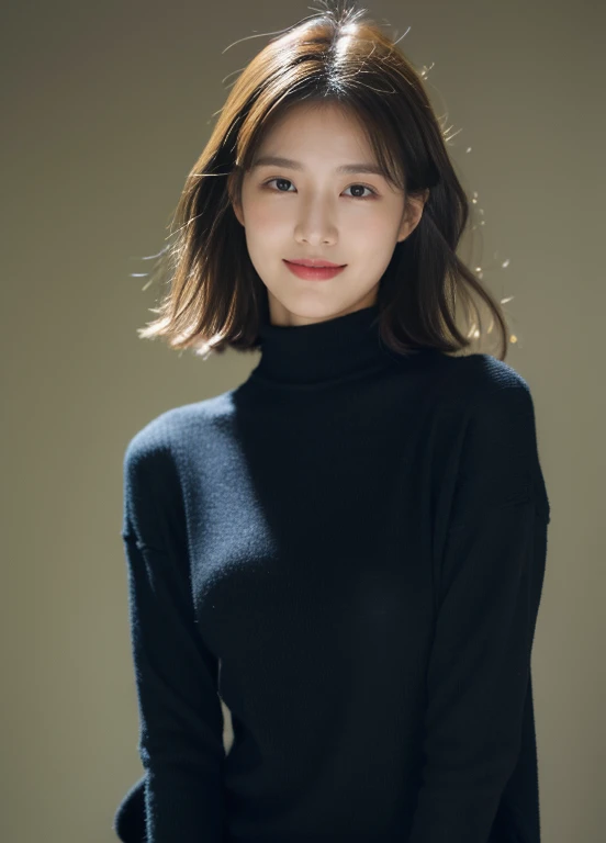 ((masterpiece, Best image quality, High resolution、Lonely、Glowing Skin))(On the table, Highest quality, practical, Very detailed, Scrupulous, High resolution, 8k wallpaper), Close up portrait of beautiful woman, like, smile, Light brown messy hair, Perfect dynamic composition, 美丽Scrupulous的眼睛, ファッション雑誌の表紙like, On campus