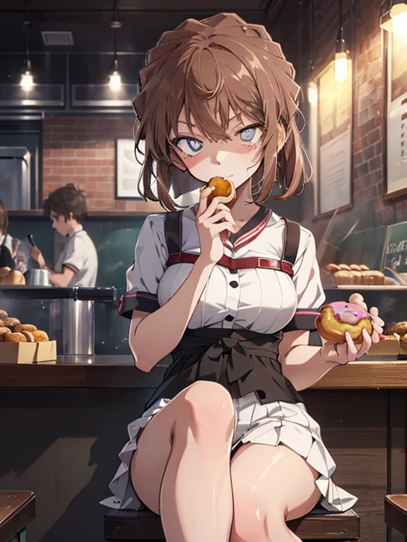 cute, Beauty, Haibara Ai, (Eating Donuts), (Dining background), (masterpiece), highest quality, 1girl, uhd, retina, masterpiece, ccurate, anatomically correct, textured skin, super detail, high details, high quality, best quality, highres, 4K