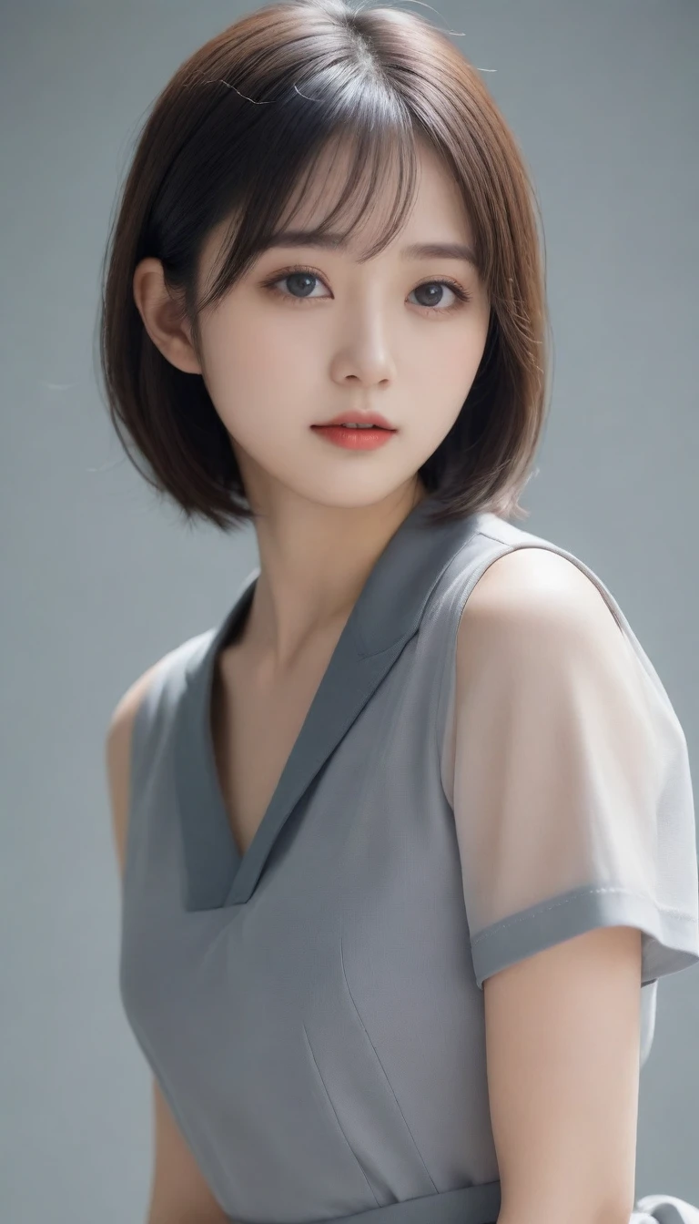 8k, Ultra-high resolution, Highest quality, masterpiece, 三分割法によるphotograph,Surreal, photograph, 1 Girl, (:1.3), pretty girl, Cute Face, Beautiful eyes in every detail, 細かくdetailedに,masterpiece,One Girl:1.2,Japanese female officer,Superior non-commissioned officer,full body,Serious expression,Black short hair,Bob with bangs, (The finest ceremonial attire:1.3),Pencil Skirt,Military clothing,Sharp contours,Looking down,Gray background, Light from above, Low contrast, (Side view),Perfect and beautiful face ,完璧でCute Face, Skin with attention to detail, Perfect limbs、Narrow waist,Looking at the audience,(((Ideal body type))),A cup small breasts :2,Portraiture:2,Perfect Anatomy,鮮明なdetailed,detailed,Surreal,Light and shadow,glowing