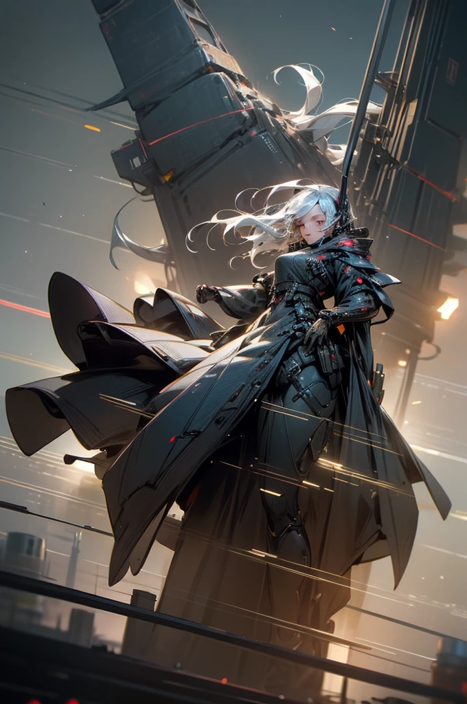 a masterpiece, the best quality, High Quality, (Futurism:1.1), (Cyberpunk clothes), movie lights, (Exquisite future), Beautiful and beautiful, Ultra detailed, Great composition, floating, Depth of field, (Very detailed CG,Unity 8k Wallpaper), (Beautiful detail background), Beautiful hair details, dramatic lights, GOGETTA, mecha,Bestquality,ultrahighres,Photoreal