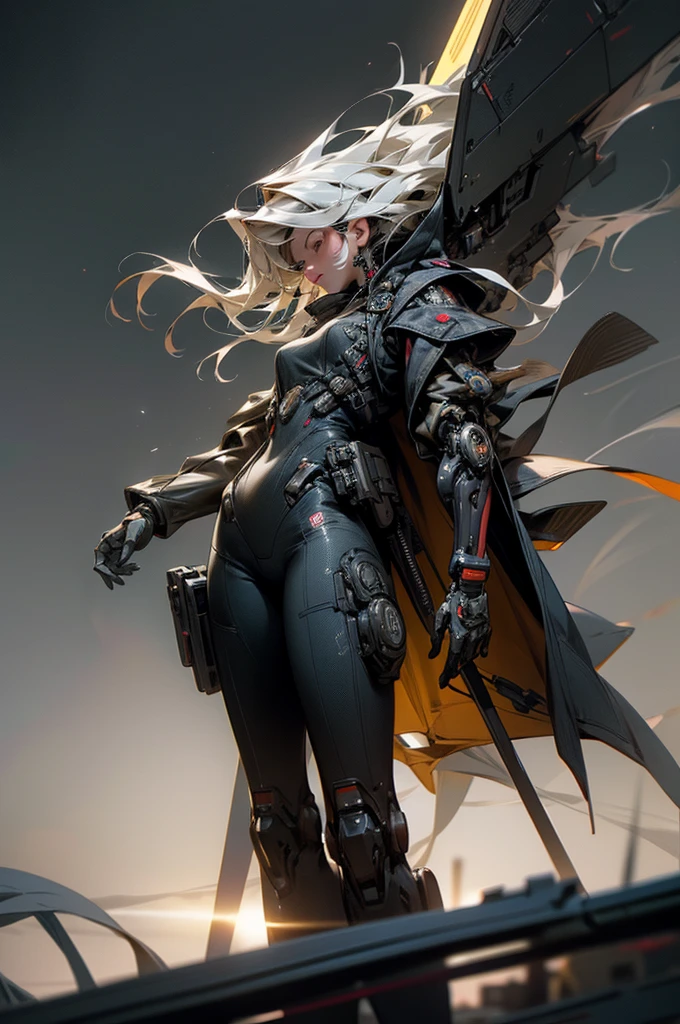 a masterpiece, the best quality, High Quality, (Futurism:1.1), (Cyberpunk clothes), movie lights, (Exquisite future), Beautiful and beautiful, Ultra detailed, Great composition, floating, Depth of field, (Very detailed CG,Unity 8k Wallpaper), (Beautiful detail background), Beautiful hair details, dramatic lights, GOGETTA, mecha,Bestquality,ultrahighres,Photoreal