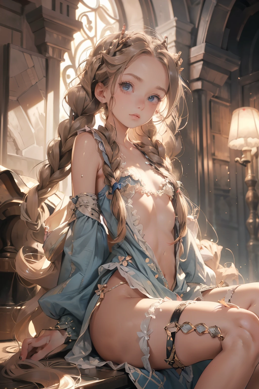  ((best quality)), ((masterpiece)), (detailed), 1girl, off-shoulder baggy sweater,clothes too big exposing chest,(little chest),(big forhead:1.2),(beautiful big eyes:1.3),extremely detailed cute anime face, (((flat chest))),((((long twin braids,tight braids,long braid,braided hair,long hime cut,colored inner hair)))),intricate eyes,beautiful detailed eyes,symmetrical eyes,(((detailed face))),beautiful detailed lips,(nsfw)), ((downblouse, upskirt)),(baggy, sagging clothes, upskirt, downblouse), dynamic pose,looking at viewer, (((embarrassed))),(horrified expression),(crying),highres,(best quality),(ultra detailed,extremely detailed),perfect face details, ((masterpiece:1.4, best quality))+, (ultra detailed)+, long twintails, cute girl,blue clothes, (flat chest:1.3), NSFW, small breasts, prominent collarbones, skinny arms, flat stomach, visible hip bones, long hair, red hair, white hair, blonde hair, dark hair, ponytail, thick ponytail, heavy ponytail, small breasts, NSFW 