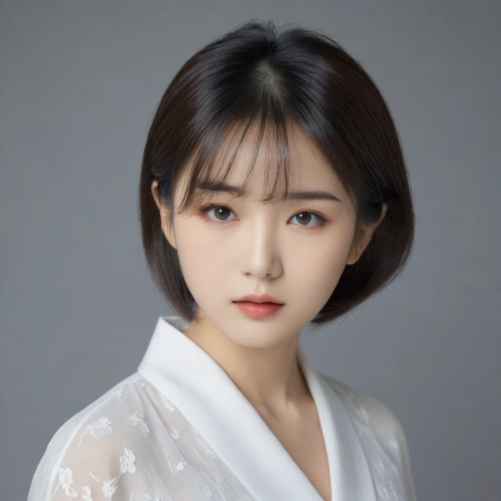 8k, Ultra-high resolution, Highest quality, masterpiece, 三分割法によるphotograph,Surreal, photograph, 1 Girl, (:1.3), pretty girl, Cute Face, Beautiful eyes in every detail, 細かくdetailedに,masterpiece,One Girl:1.2,Japanese female officer,Superior non-commissioned officer,extream close up,Serious expression,Black short hair,Bob with bangs, (The finest ceremonial attire:1.3),Pencil Skirt,Sharp contours,Looking down,Gray background, Light from above, Low contrast, (Side view),Perfect and beautiful face ,完璧でCute Face, Skin with attention to detail, Perfect limbs、Narrow waist,Looking at the audience,(((Ideal body type))),A cup small breasts :2,Portraiture:2,Perfect Anatomy,鮮明なdetailed,detailed,Surreal,Light and shadow,glowing