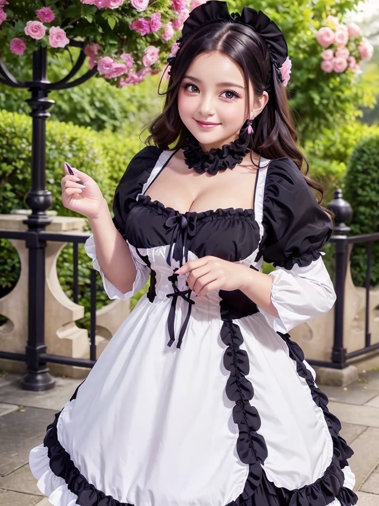 A beautiful and hot almost chubby mature woman.who is wearing a patterned short dress and is and standing in the park. A smiling face、Sexy woman、A radiant smile、adorable、race、Frills、Colorful design、Full-length mirror、An inviting gaze、Gorgeous long and beautiful hairstyle、variation Hairstyle、Open neck blouse、Flower Garden、Sparkling、elegant princess、Smooth Hair、An inviting gaze、Charming、Too cute、smile, Hair blowing in the wind, Decorative art, (((Colorful Gothic ta Fashion)))