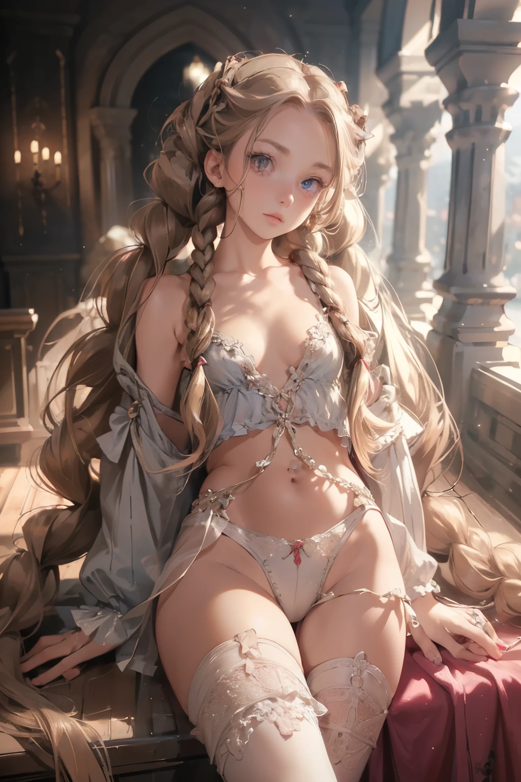 ((best quality)), ((masterpiece)), (detailed), 1girl, off-shoulder baggy sweater,clothes too big exposing chest,(little chest),(big forhead:1.2),(beautiful big eyes:1.3),extremely detailed cute anime face, (((flat chest))),((((long twin braids,tight braids,long braid,braided hair,long hime cut,colored inner hair)))),intricate eyes,beautiful detailed eyes,symmetrical eyes,(((detailed face))),beautiful detailed lips,(nsfw)), ((downblouse, upskirt)),(baggy, sagging clothes, upskirt, downblouse), dynamic pose,looking at viewer, (((embarrassed))),(horrified expression),(crying),highres,(best quality),(ultra detailed,extremely detailed),perfect face details, ((masterpiece:1.4, best quality))+, (ultra detailed)+, long twintails, cute girl,blue clothes, (flat chest:1.3), NSFW, small breasts, prominent collarbones, skinny arms, flat stomach, visible hip bones, long hair, red hair, white hair, blonde hair, dark hair, ponytail, thick ponytail, heavy ponytail, small breasts, NSFW