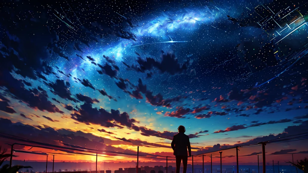 A cafeteria in the shape of a giant constellation floating in the sky