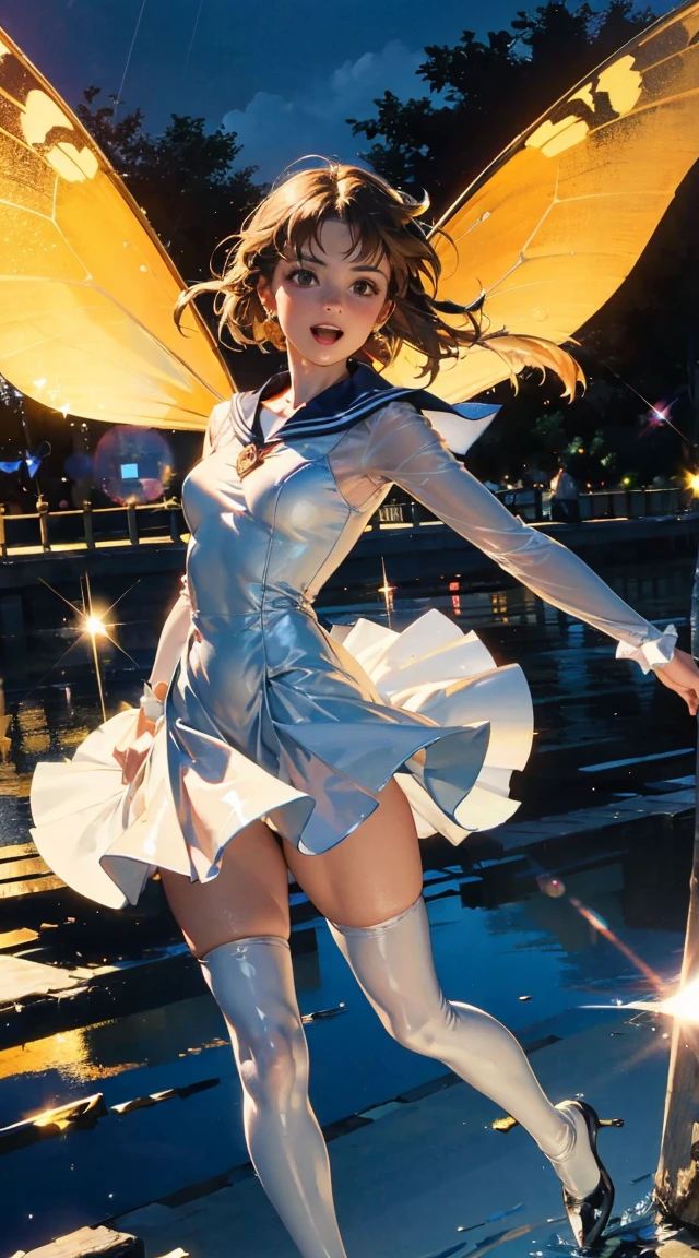 {{magazine cover style:1.5}}, (magzine cover:1.6(), (japanese anime), sailor moon, 8k, ultra detailed, ultra high res, best quality, masterpiece. ( cinematic lighting :1.4), (bright colors), (Selena Gomez :1.4),( Selena Gomez V2.1), (perfect fingers :1.4), (perfect  :1.4),( sailor moon mercury :1.4), (sailor moon mercurio V2.1)
(full-face blush:1.2),(embarrassed,blush:1.3),glasses,,
((from front,front face)),((highest quality)), ((masterpiece)), (be familiar with), (High definition), Cinematic, (Complex:1.4), Best Shadow, Side lighting, 8K, ((Charlize Theron)), ((Doronjo)), Perfect Face, Detailed, (Accurate hand and finger depiction), ((Doronjoのマスクとコスチューム)), (Blonde Long Hair), Beautifully long red nails, deep red lipstick, (Voluptuous body), (Large Breasts)、(Cleavage), Narrow waist, Big Ass, Alluring, glamorous, Smile, ((Crouching)), (woman on top), (Chest up:1.3), Flattering pig, looking away, aerial angle, (mechanical, complex body), ((huge god's weapon has female face's outline embedded)), small breast, drooping eyes, blush, sleepy, (art nouveau), The main character is Usagi Tsukino, a clumsy and seemingly ordinary teenage girl who discovers that she is the reincarnation of Sailor Moon, the legendary warrior of love and justice. Usagi is joined by other Sailor Guardians, including Sailor Mercury, Sailor Mars, Sailor Jupiter, and Sailor Venus, each of whom possesses unique powers and abilities. Together, they fight evil forces, protect the world from various threats, and search for the Moon Princess.