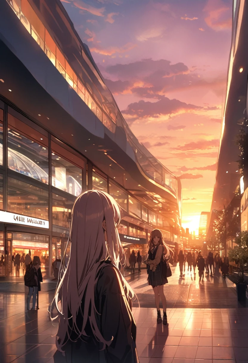 Sunset, city, Mall, long hair girl