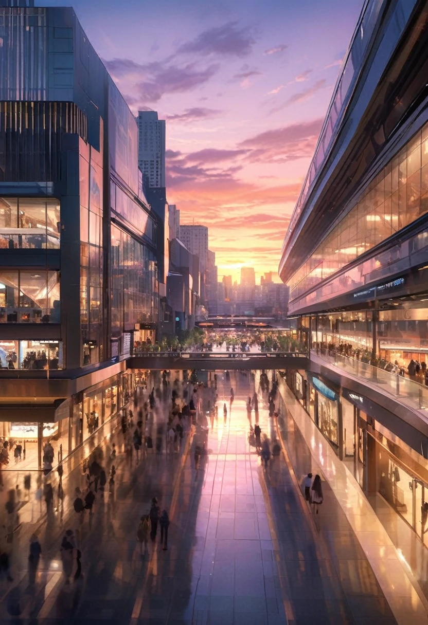 Sunset, city, Mall, long hair girl