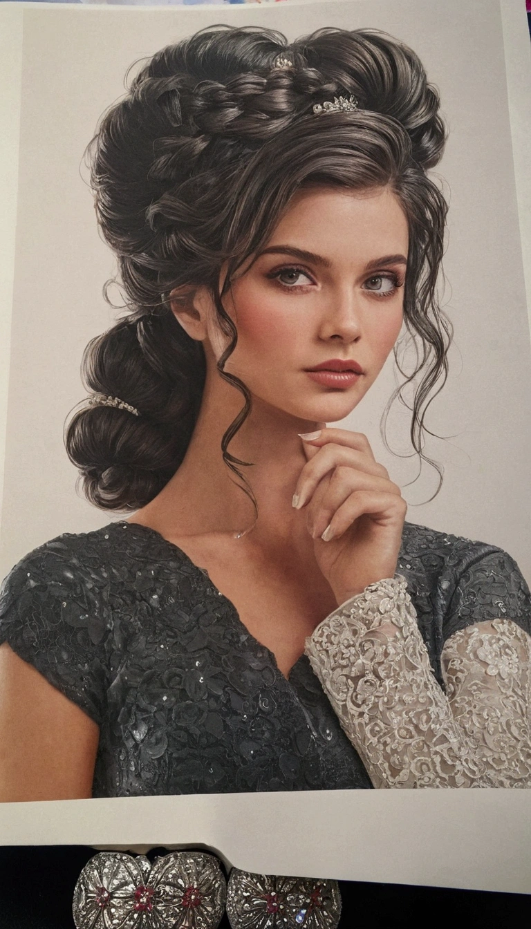 a close up of a picture of a woman with a hair style, 